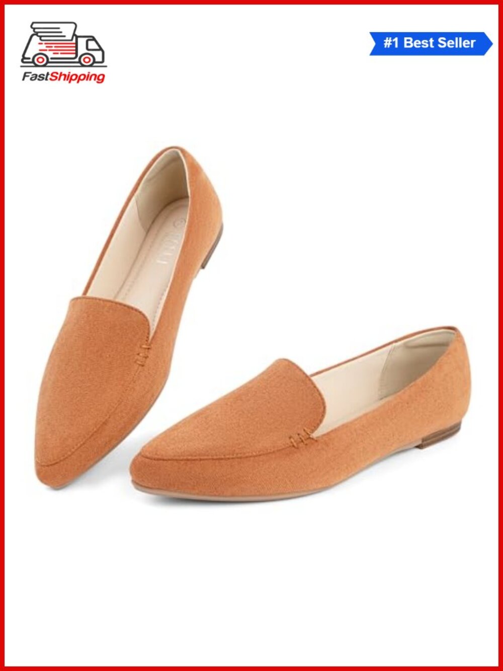 Pointed Toe Flats Womens Faux Suede Slip On Loafers Arch Support Office Shoes